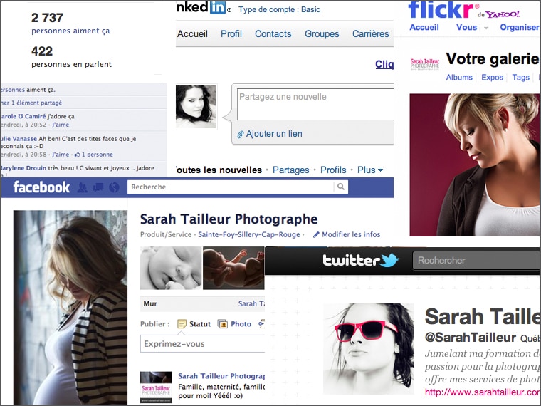 sarah tailleur, facebook, flickr, linkin, twitter, photographe, studio photo, québec